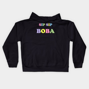 Sip Sip Boba in Rainbow Pastels - Black Kids Hoodie